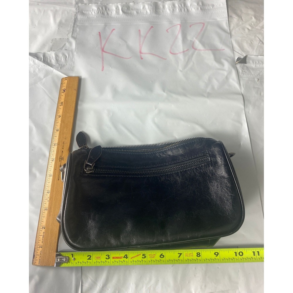 Black Leather Small‎ Shoulder Bag Purse Double Zip Minimalist Handbag